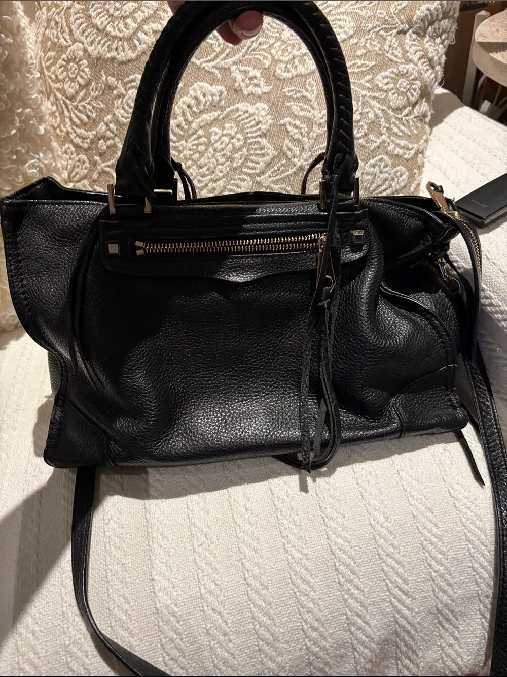 Rebecca Minkoff Classic Black Leather Tote Handbag - Women's Shoulder Bag